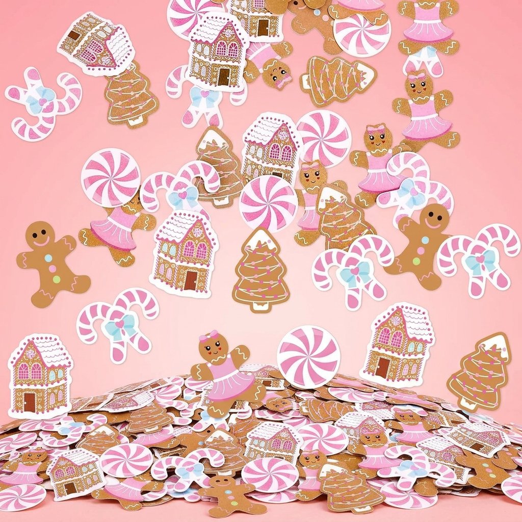 Papercraft Supply Confetti - 330 stuks roze peperkoek kerstconfetti, snoepstokjes,