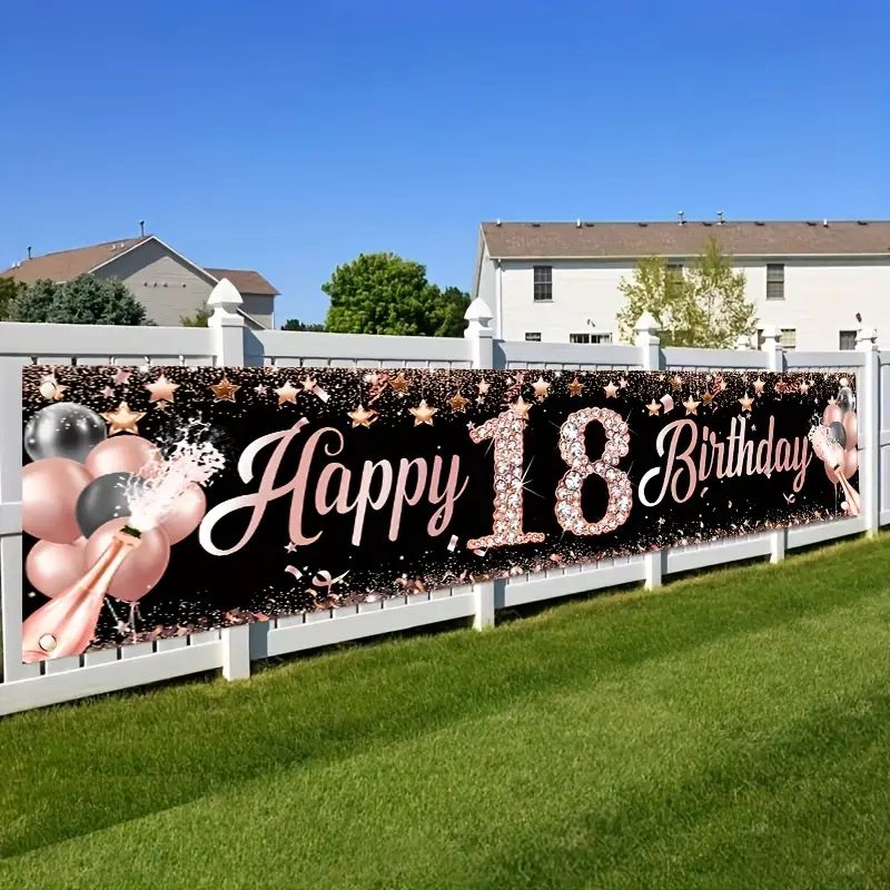 Party Banner Gold - 18e verjaardagsbanner, verjaardagsfeestdecoraties in roségoud, binnen-/buitenplaatsborden,