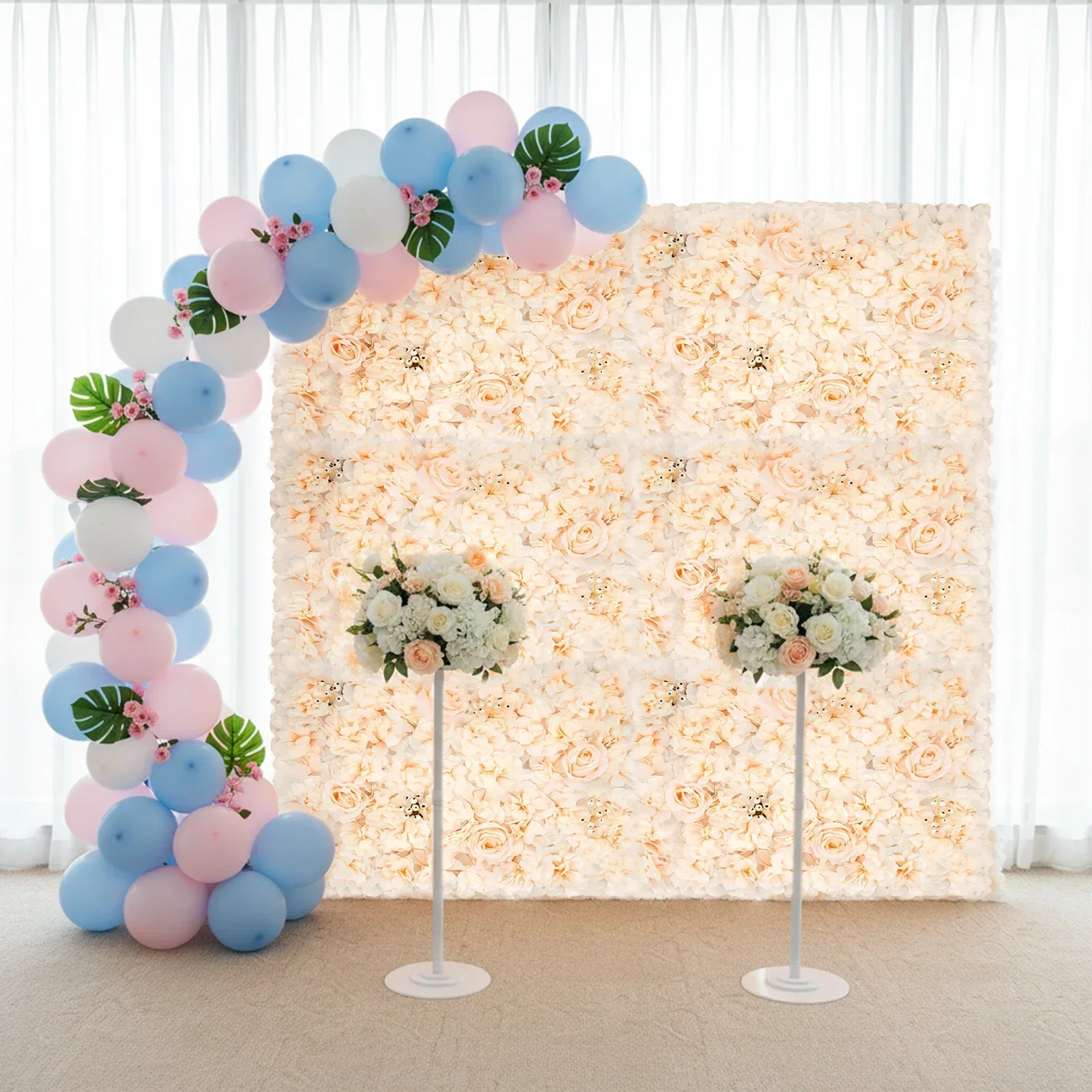 Flower Wall Panel - 6 STUKS 60*40cm Kunstbloemen Wandpaneel, Champagne